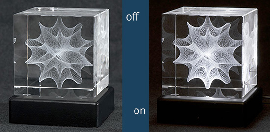 light base with cube, on vs. off